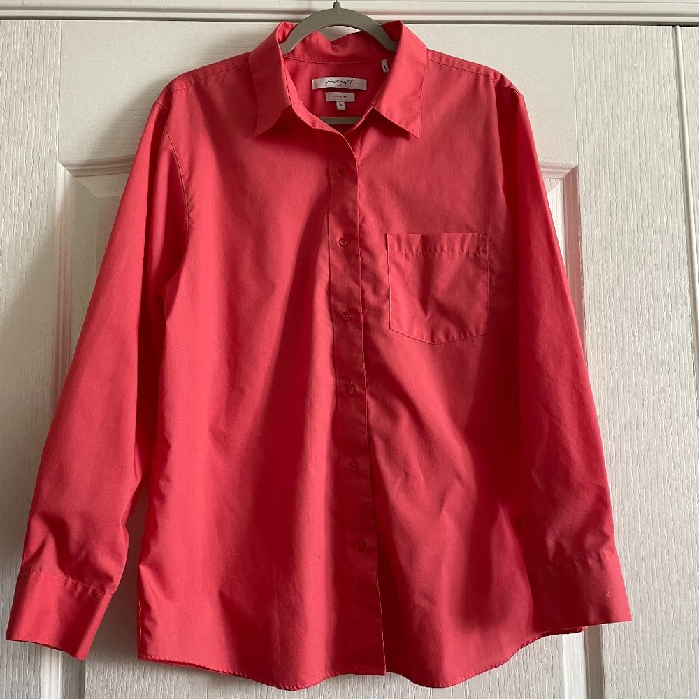 Foxcroft Womens Wrinkle Free Coral Red Classic Fit Button Down Shirt Size 14